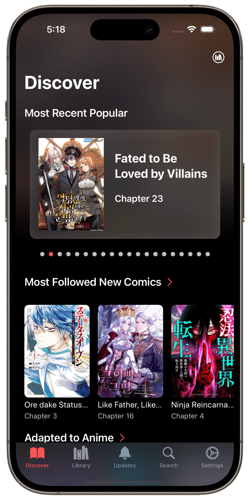 Kuro Manga Reader Discover Tab Screenshot